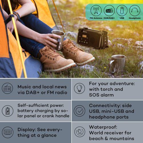 Auna Patagonia DAB+ Kültéri rádió DAB / DAB+ / FM Töltés USB hajtókarral SOS Riasztó Vízálló - Image 2