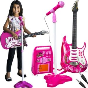 Rózsaszín játék gitár erősítővel (WNDR22407)