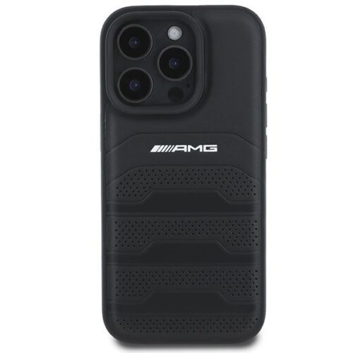 AMG AMHCP16XGSEBK Leather Debossed Lines Black Logo keménytok iPhone 16 Pro Max - fekete - Image 2