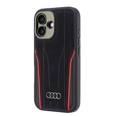 Audi AU-TPUPCMIP16-R8/D3-RD Genuine Leather MagSafe keménytok iPhone 16 - fekete-piros - Image 2