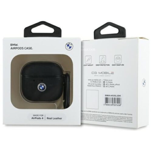 BMW BMA4SSLBK Geniune Leather Silver Logo tok AirPods 4 - fekete - Image 2