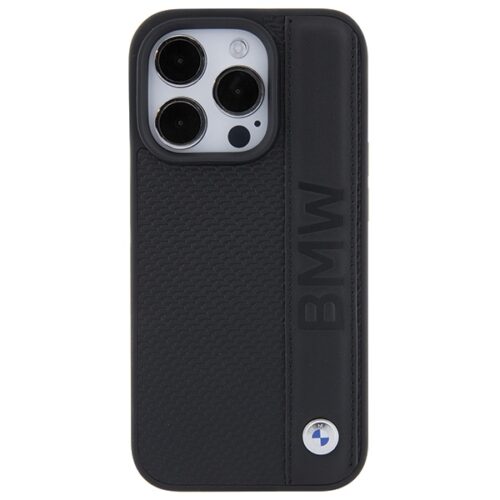BMW BMHCP15L22RDPK iPhone 15 Pro 6.1" fekete keménytok bőr texturált és csíkos bőr - Image 2