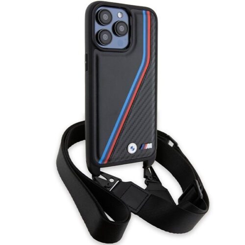 BMW BMHCP15L23PSVTK iPhone 15 Pro 6.1" fekete keménytok M Edition Carbon Tricolor Lines & Strap - Image 2