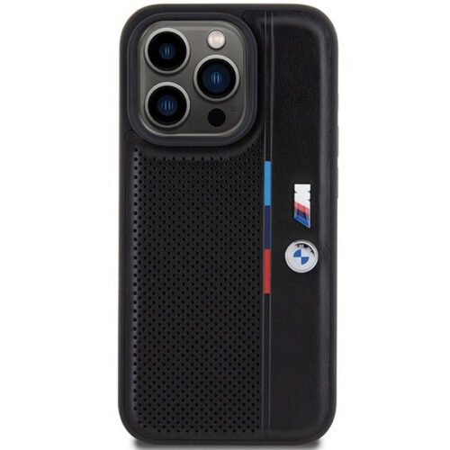 BMW BMHCP15L23PUPVK iPhone 15 Pro 6.1" fekete keménytok perforált trikolor vonalú - Image 2