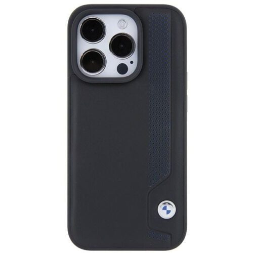 BMW BMHCP15X22RBDK iPhone 15 Pro Max 6.1" fekete bőr keménytok kék pöttyös bőrrel - Image 2