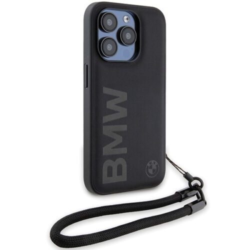 BMW BMHCP15X23RMRLK iPhone 15 Pro Max 6.7" fekete keménytok Signature Leather Wordmark zsinór - Image 2