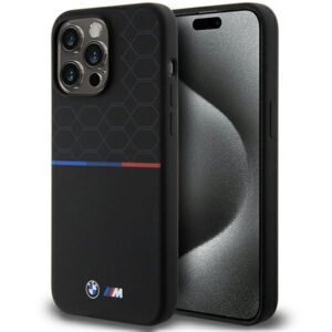 BMW BMHMP15X22SMPK iPhone 15 Pro Max 6.7" fekete keménytok M szilikon mintás MagSafe szilikon