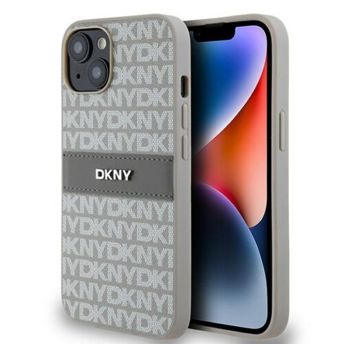 DKNY DKHCP14SPRTHSLE Leather Mono Stripe & Metal Logo tok iPhone 14 - bézs