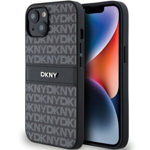 DKNY DKHCP14SPRTHSLK Leather Mono Stripe & Metal Logo tok iPhone 14 - fekete
