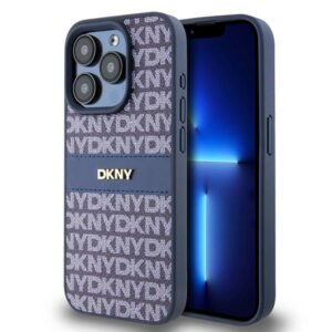 DKNY DKHCP15LPRTHSLB Leather Mono Stripe & Metal Logo tok iPhone 15 Pro - kék