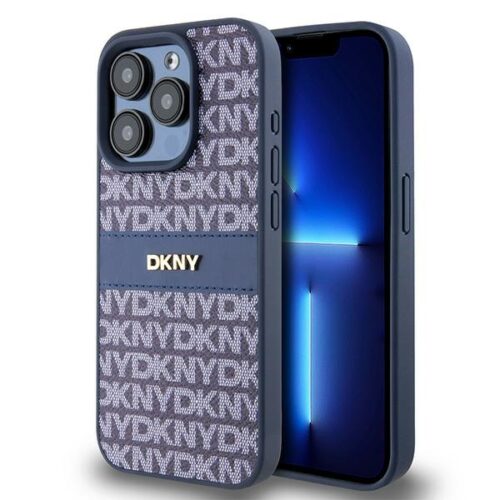 DKNY DKHCP15LPRTHSLB Leather Mono Stripe & Metal Logo tok iPhone 15 Pro - kék