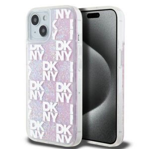 DKNY DKHCP15SLCPEPP Liquid Glitter Multilogo tok iPhone 15 - rózsaszín