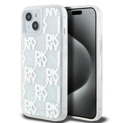 DKNY DKHCP15SLCPEPT Liquid Glitter Multilogo tok iPhone 15 - fehér