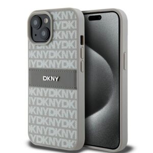 DKNY DKHCP15SPRTHSLE Leather Mono Stripe & Metal Logo tok iPhone 15 - bézs