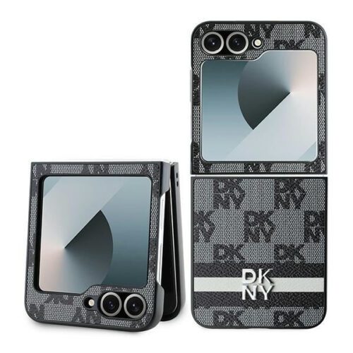 DKNY DKHCZF6PCPTSSK Chequered Pattern Printed Stripes tok Samsung Galaxy Z Flip6 F741 - fekete