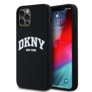 DKNY DKHMP12MSNYACH Liquid Silicone White Printed Logo MagSafe-kompatibilis tok iPhone 12/12 Pro - fekete