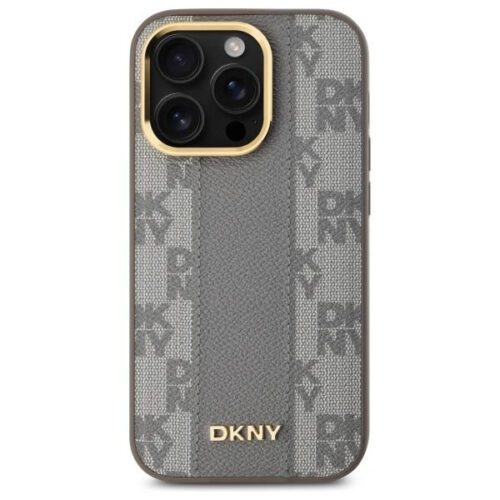 DKNY DKHMP14LPCPVSLE Leather Checkered Mono Pattern MagSafe-kompatibilis keménytok iPhone 14 Pro - bézs - Image 2