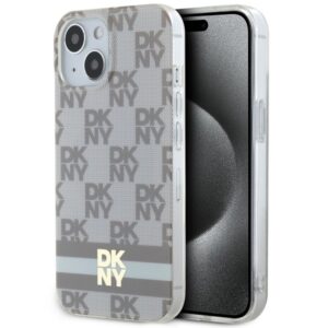 DKNY DKHMP14SHCPTSE IML Checkered Mono Pattern & Printed Stripes MagSafe-kompatibilis tok iPhone 14 - bézs