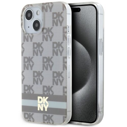 DKNY DKHMP14SHCPTSE IML Checkered Mono Pattern & Printed Stripes MagSafe-kompatibilis tok iPhone 14 - bézs