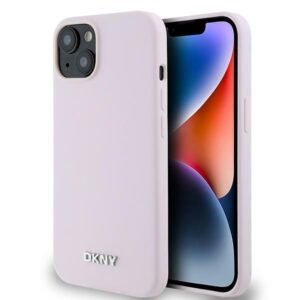 DKNY DKHMP14SSMCHLP Liquid Silicone Small Metal Logo MagSafe-kompatibilis tok iPhone 14 - rózsaszín