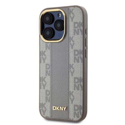 DKNY DKHMP15LPCPVSLE Leather Checkered Mono Pattern MagSafe keménytok iPhone 15 Pro - bézs - Image 2