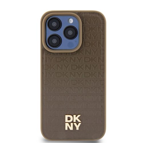 DKNY DKHMP15LPSHRPSW Leather Monogram Pattern Metal Logo MagSafe-kompatibilis tok iPhone 15 Pro - barna - Image 2