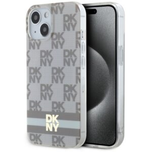 DKNY DKHMP15SHCPTSE IML Checkered Mono Pattern & Printed Stripes MagSafe-kompatibilis tok iPhone 15 - bézs