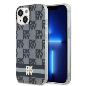 DKNY DKHMP15SHCPTSK IML Checkered Mono Pattern & Printed Stripes MagSafe-kompatibilis tok iPhone 15 - fekete