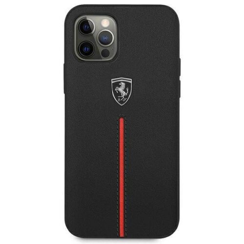 Ferrari FEOMSHCP12LBK iPhone 12 Pro Max fekete Off Track bőr Nylon csíkos keménytok - Image 2