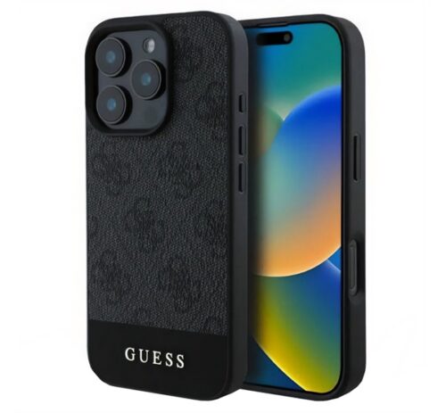 GUESS 4G STRIPE műanyag telefonvédő (textil hátlap) SZÜRKE Apple iPhone 16 Pro Max