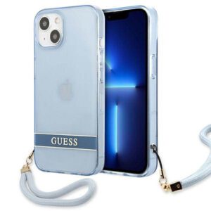 Guess GUHCP13MHTSGSB iPhone 13 6.1" kék áttetsző keménytok pánttal
