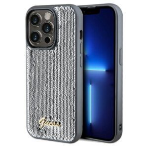 Guess GUHCP14LPSFDGSS iPhone 14 Pro 6.1" ezüst keménytok Sequin Script Metal