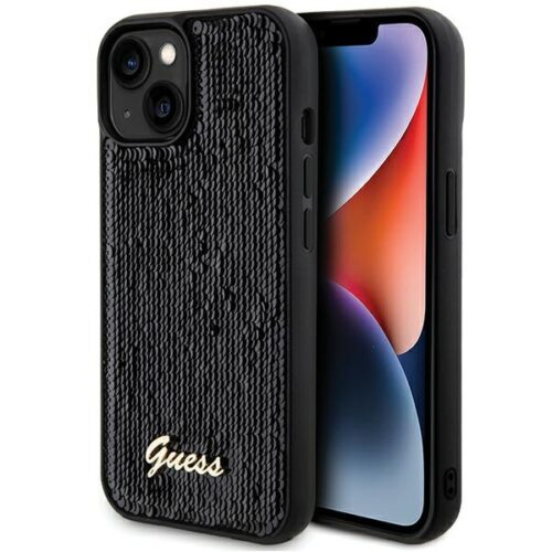 Guess GUHCP14SPSFDGSK iPhone 14 6.1" fekete keménytok Sequin Script Metal