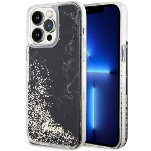 Guess GUHCP14XLCSGSGSGK iPhone 14 Pro Max 6.7" fekete keménytok folyékony Glitter Marble