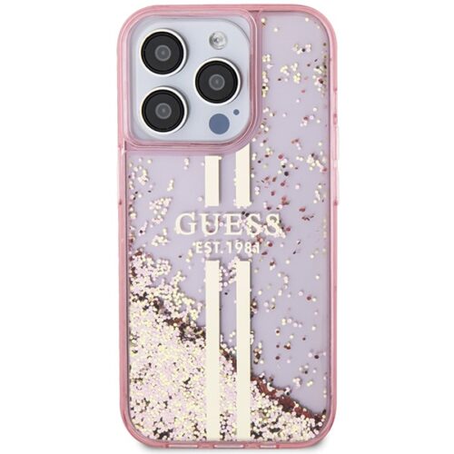 Guess GUHCP15LLFCSEGP iPhone 15 Pro 6.1" rózsaszín keménytok Liquid Glitter Gold Stripes - Image 2
