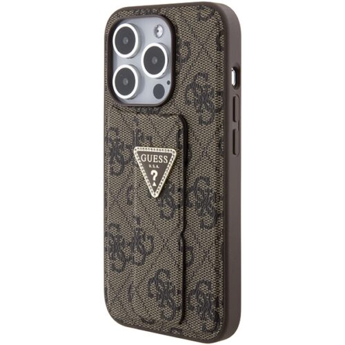 Guess GUHCP15LPGS4TDW iPhone 15 Pro 6.1" barna keménytok Grip Stand 4G Triangle Strass - Image 2
