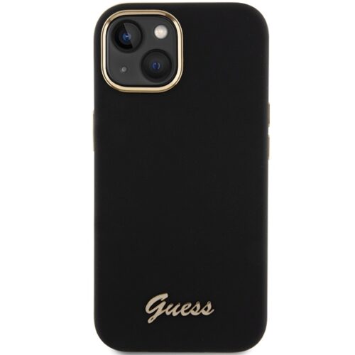 Guess GUHCP15SSMBSLK iPhone 15 6.1" fekete keménytok szilikon írás fém logó és keret - Image 2