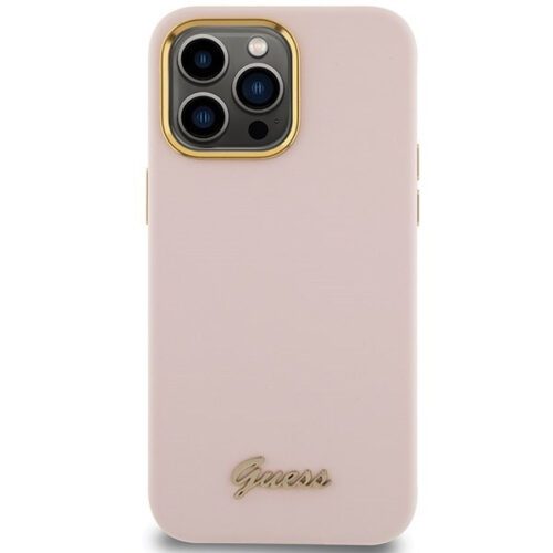 Guess GUHCP15XSMBSLP iPhone 15 Pro Max 6.7" rózsaszín keménytok szilikon script fém logó és keret - Image 2