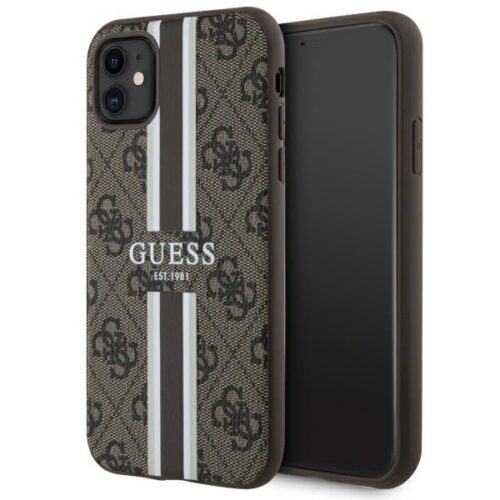 Guess GUHMN61P4RPSW iPhone 11 barna keménytok 4G nyomtatott csíkokkal MagSafe