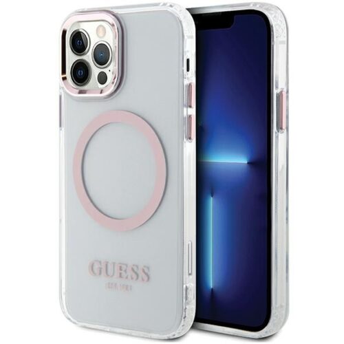 Guess GUHMP12MHTRMP iPhone 12/12 Pro 6.1" rózsaszín keménytok Fém körvonalú Magsafe tok