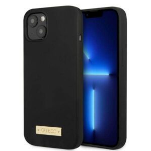 Guess GUHMP13MSPLK iPhone 13 6.1" fekete keménytok Silicone Logo Plate MagSafe