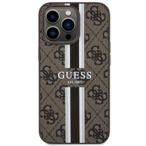 Guess GUHMP13XP4RPSW iPhone 13 Pro Max 6.7" barna keménytok 4G nyomtatott csíkok MagSafe - Image 2