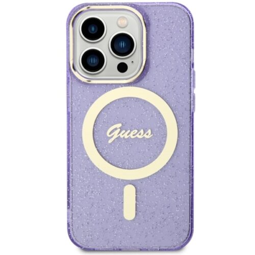 Guess GUHMP14LHCMCGU iPhone 14 Pro 6.1" lila keménytok Glitter Gold MagSafe - Image 2