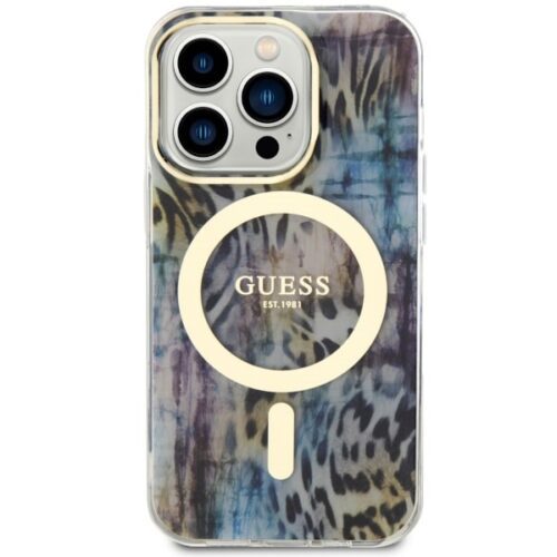 Guess GUHMP14LHLEOPWWB iPhone 14 Pro 6.1" kék keménytok Leopard MagSafe - Image 2