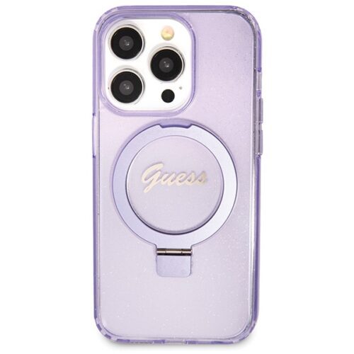 Guess GUHMP14LHRSGSU iPhone 14 Pro 6.1" lila kemény tok Ring Stand Script Glitter MagSafe - Image 2