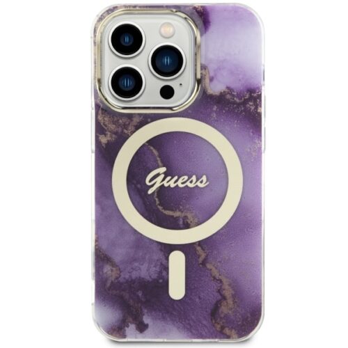Guess GUHMP14LHTMRSU iPhone 14 Pro 6.1" lila keménytok Golden Marble MagSafe - Image 2