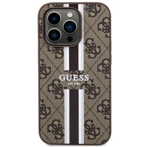 Guess GUHMP14LP4RPSW iPhone 14 Pro 6.1" barna keménytok 4G nyomtatott csíkokkal MagSafe - Image 2