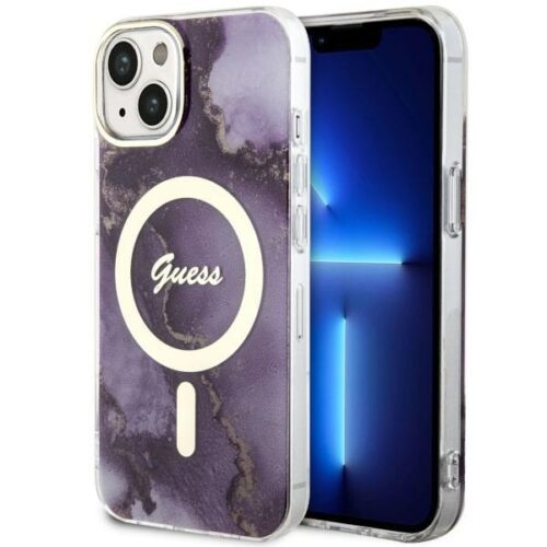 Guess GUHMP14SHTMRSU iPhone 14 6.1" lila keménytok aranyen Marble MagSafe lila tok