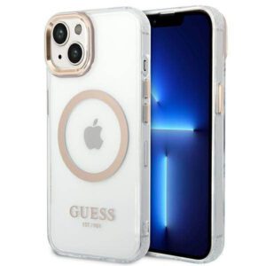 Guess GUHMP14SHTRMD iPhone 14 6.1" arany keménytok fém kontúr Magsafe