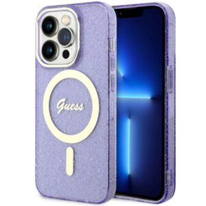 Guess GUHMP14XHCMCGU iPhone 14 Pro Max 6.7" lila keménytok Glitter Gold MagSafe